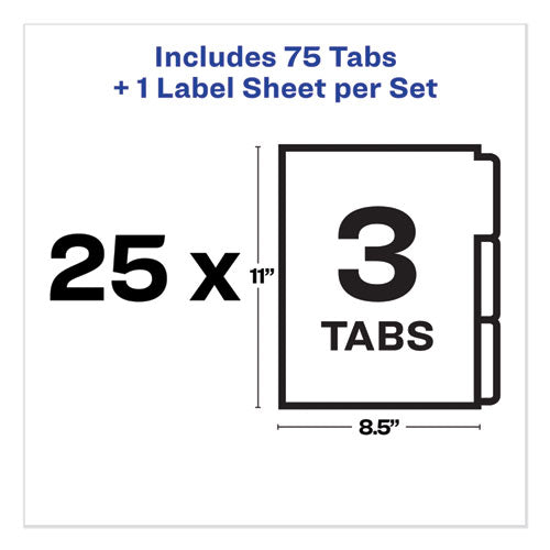 Image of Avery® 11442 Print and Apply Index Maker Clear Label Unpunched Dividers, 3-Tab, 11 x 8.5, White, 25 Sets