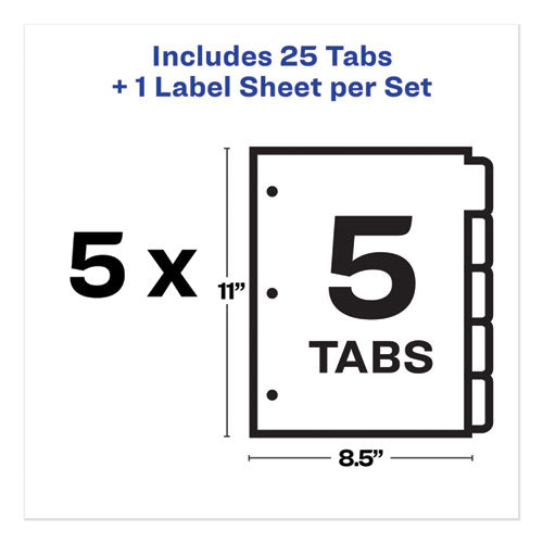 Image of Avery® 11492 Print and Apply Index Maker Clear Label Dividers, Big Tab, 5-Tab, White Tabs, 11 x 8.5, White, 5 Sets