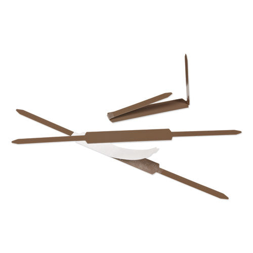 Image of ACCO 70021 Premium Self-Adhesive Two-Prong Paper Fastener Bases, 2" Capacity, 2.75" Center to Center, Brown, 100/Box