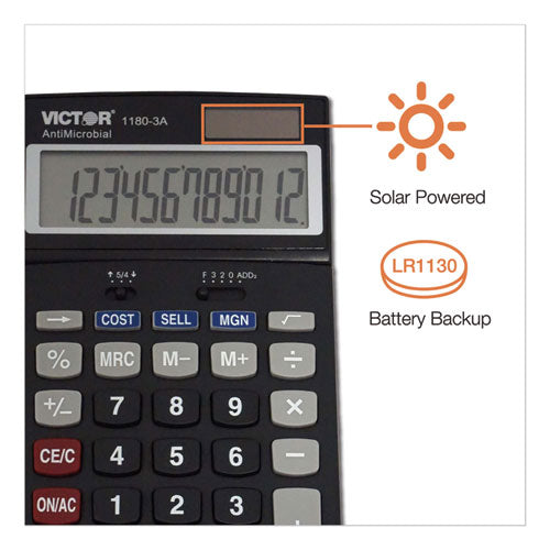 Image of Victor® 11803-A 1180-3a Antimicrobial Desktop Calculator, 12-Digit Lcd