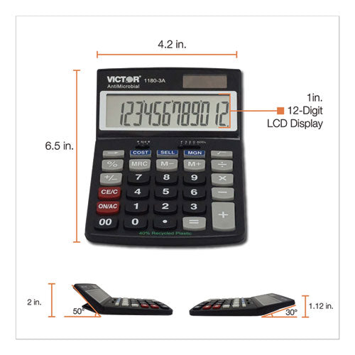 Image of Victor® 11803-A 1180-3a Antimicrobial Desktop Calculator, 12-Digit Lcd