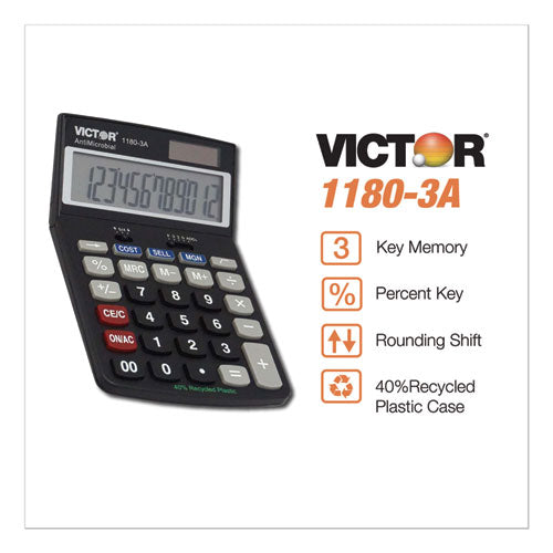 Image of Victor® 11803-A 1180-3a Antimicrobial Desktop Calculator, 12-Digit Lcd