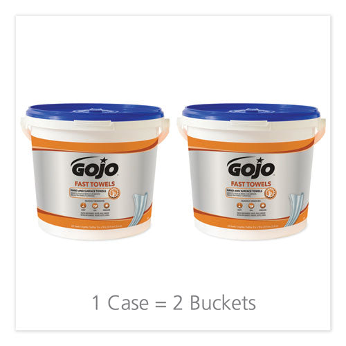 Image of GOJO® 6299-02 FAST TOWELS Hand Cleaning Towels, 9 x 10, Fresh Citrus, Blue, 225/Bucket, 2 Buckets/Carton