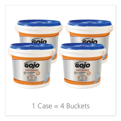 Image of GOJO® 6298-04 FAST TOWELS Hand Cleaning Towels, 9 x 10, Fresh Citrus, Blue, 130/Bucket, 4 Buckets/Carton