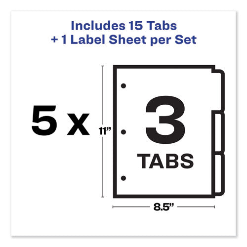 Image of Avery® 11435 Print and Apply Index Maker Clear Label Dividers, 3-Tab, White Tabs, 11 x 8.5, White, 5 Sets