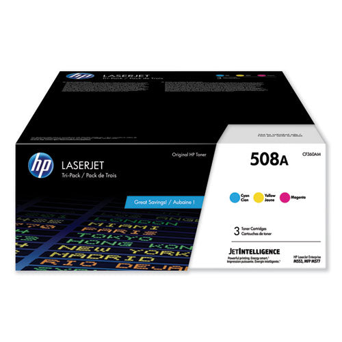 Image of HP CF360AM HP 508a, (cf360a-M) 3-Pack Cyan/magenta/yellow Original Laserjet Toner Cartridges