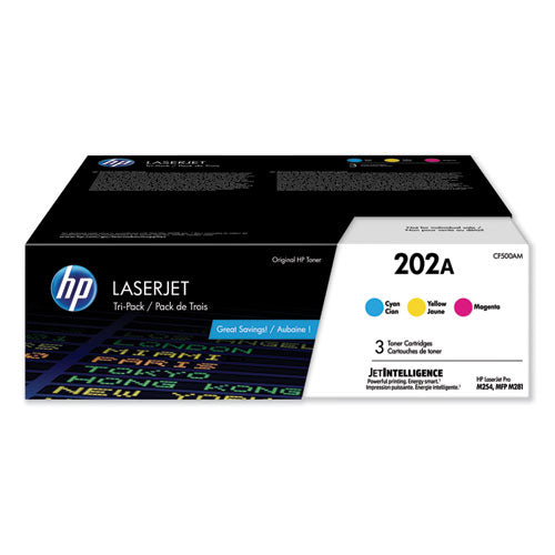 Image of HP CF500AM HP 202a, (cf500a-M) 3-Pack Cyan/magenta/yellow Original Laserjet Toner Cartridges