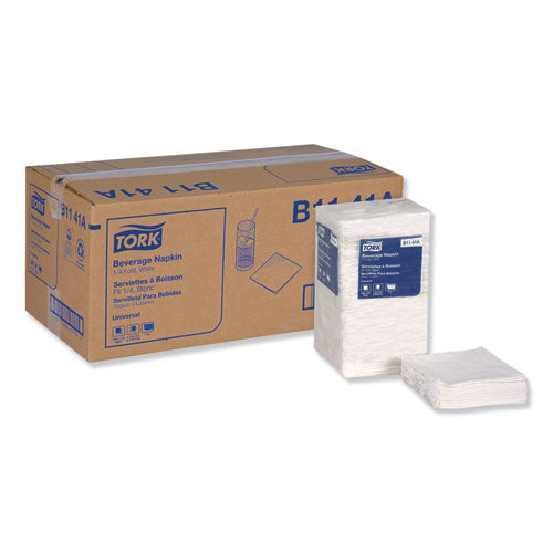 Image of Tork® B1141A Universal Beverage Napkin, 1-Ply, 9.13 x 9.13, 1/4 Fold, Poly-Pack, White, 4,000/Carton