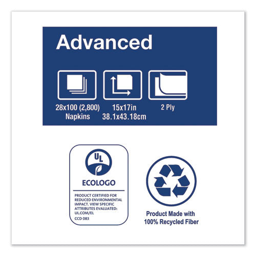 Image of Tork® NP528PA Advanced Dinner Napkins, 2-Ply, 15 x 17, 1/8 Fold, White, 100/PK, 28 PK/CT