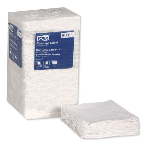 Image of Tork® B1141A Universal Beverage Napkin, 1-Ply, 9.13 x 9.13, 1/4 Fold, Poly-Pack, White, 4,000/Carton