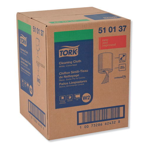 Image of Tork® 510137 Cleaning Cloth, 12.6 X 10, White, 500 Wipes/carton