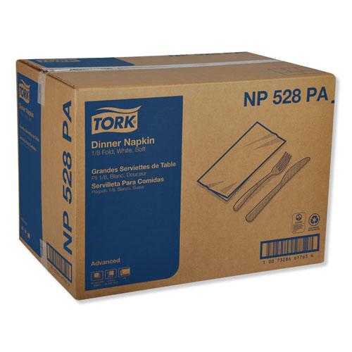 Image of Tork® NP528PA Advanced Dinner Napkins, 2-Ply, 15 x 17, 1/8 Fold, White, 100/PK, 28 PK/CT