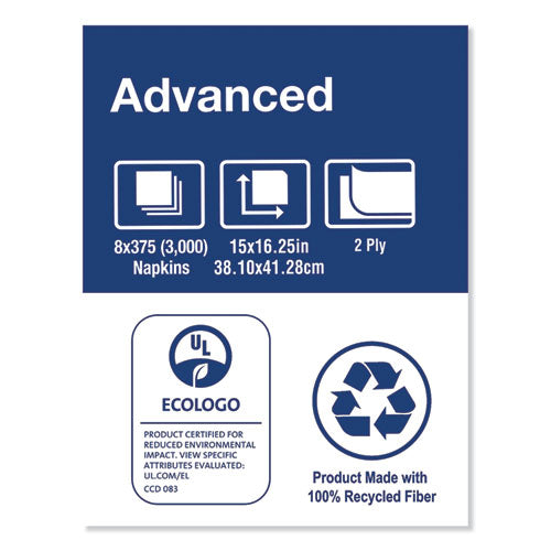 Image of Tork® NP310A Advanced Dinner Napkins, 2-Ply, 15 x 16.25, 1/8 Fold, White, 375/Packs, 8 Packs/Carton