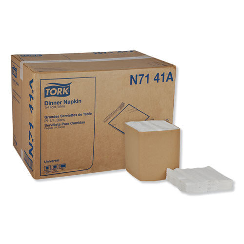 Image of Tork® N7141A Universal Dinner Napkins, 1-Ply, 17 x 17, 1/4 Fold, White, 4008/Carton