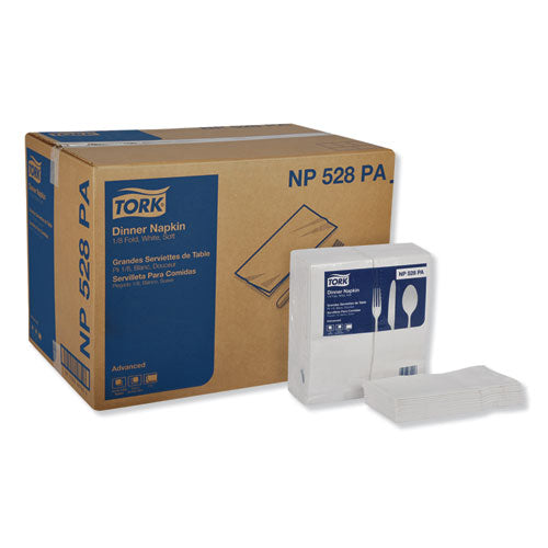 Image of Tork® NP528PA Advanced Dinner Napkins, 2-Ply, 15 x 17, 1/8 Fold, White, 100/PK, 28 PK/CT