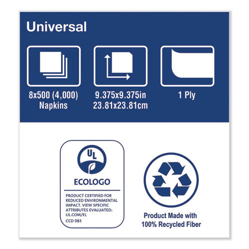 Image of Tork® B1141A Universal Beverage Napkin, 1-Ply, 9.13 x 9.13, 1/4 Fold, Poly-Pack, White, 4,000/Carton