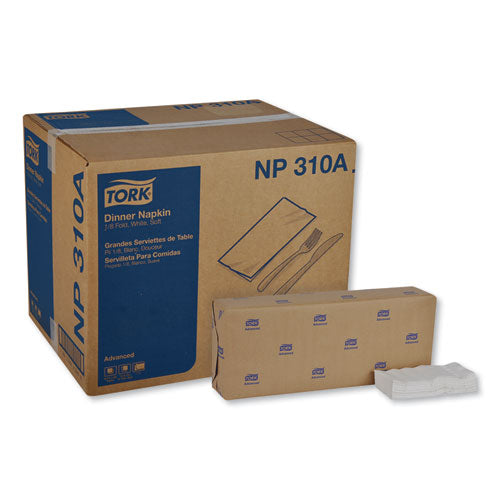 Image of Tork® NP310A Advanced Dinner Napkins, 2-Ply, 15 x 16.25, 1/8 Fold, White, 375/Packs, 8 Packs/Carton