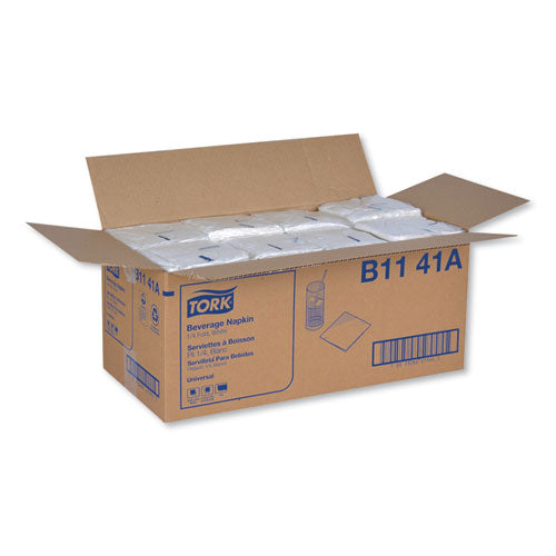 Image of Tork® B1141A Universal Beverage Napkin, 1-Ply, 9.13 x 9.13, 1/4 Fold, Poly-Pack, White, 4,000/Carton