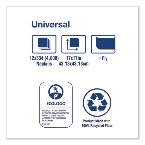 Image of Tork® N7141A Universal Dinner Napkins, 1-Ply, 17 x 17, 1/4 Fold, White, 4008/Carton