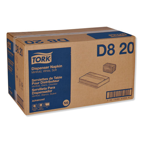 Image of Tork® D820 Advanced Soft Minifold Dispenser Napkins, 1-Ply, 13 x 12, White, 6,000/Carton