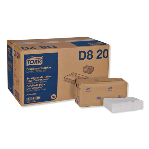 Image of Tork® D820 Advanced Soft Minifold Dispenser Napkins, 1-Ply, 13 x 12, White, 6,000/Carton