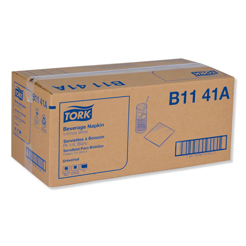 Image of Tork® B1141A Universal Beverage Napkin, 1-Ply, 9.13 x 9.13, 1/4 Fold, Poly-Pack, White, 4,000/Carton