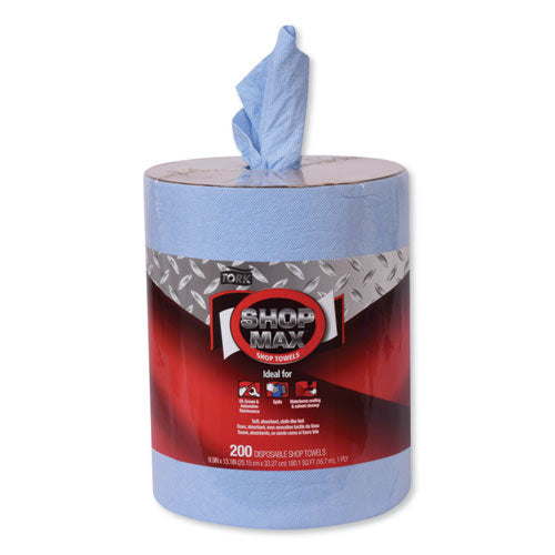 Image of Tork® 450338 Advanced ShopMax Wiper 450, Centerfeed Refill, 9.9 x 13.1, Blue, 200/Roll, 2 Rolls/Carton