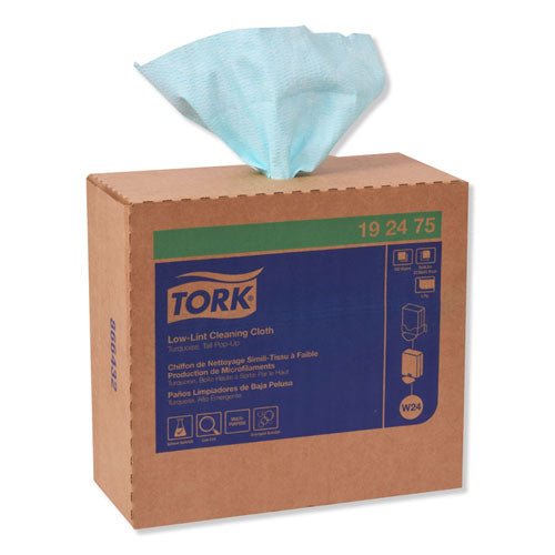 Image of Tork® 192475 Low-Lint Cleaning Cloth, 1-Ply, 9 x 16.5, Unscented, Turquoise, 100/Box, 8 Boxes/Carton