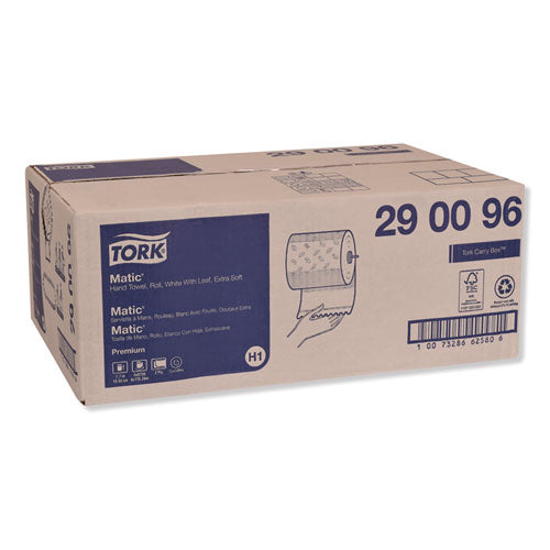 Image of Tork® 290096 Premium Soft Matic Hand Towel Roll, 2-Ply, 7.7 x 575 ft, White, 704/Roll, 6 Rolls/Carton