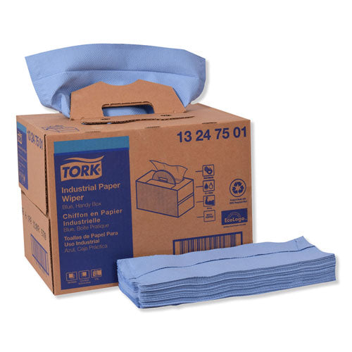 Image of Tork® 13247501 Industrial Paper Wiper, 4-Ply, 12.8 x 16.5, Unscented, Blue, 180/Carton