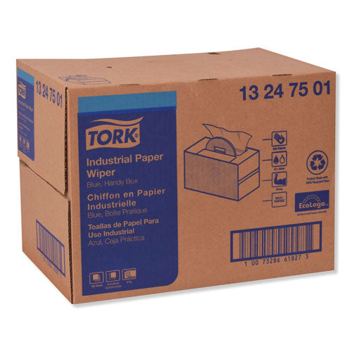 Image of Tork® 13247501 Industrial Paper Wiper, 4-Ply, 12.8 x 16.5, Unscented, Blue, 180/Carton