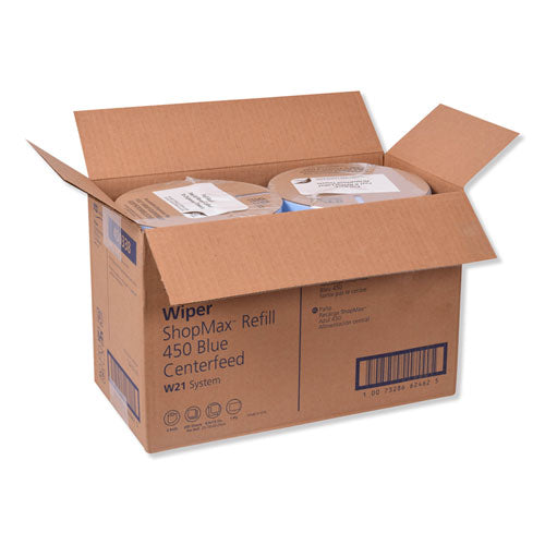 Image of Tork® 450338 Advanced ShopMax Wiper 450, Centerfeed Refill, 9.9 x 13.1, Blue, 200/Roll, 2 Rolls/Carton