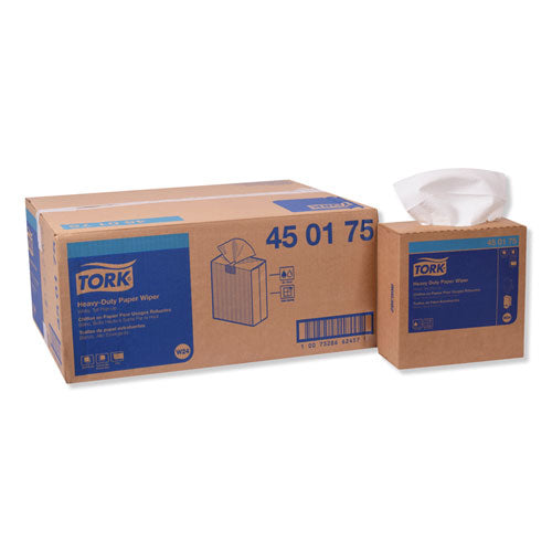 Image of Tork® 450175 Heavy-Duty Paper Wiper, 1-Ply, 9.25 x 16.25, Unscented, White, 90 Wipes/Box, 10 Boxes/Carton