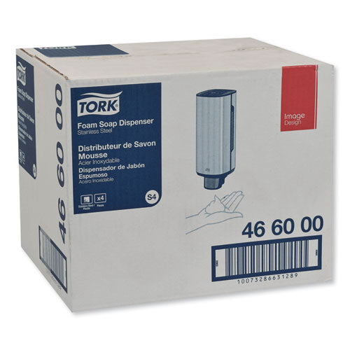 Image of Tork® 466000 Foam Skincare Manual Dispenser, 1 L Bottle; 33 Oz Bottle, 4.25 X 4.25 X 11.38, Stainless Steel