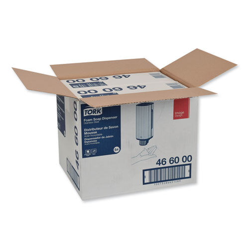 Image of Tork® 466000 Foam Skincare Manual Dispenser, 1 L Bottle; 33 Oz Bottle, 4.25 X 4.25 X 11.38, Stainless Steel