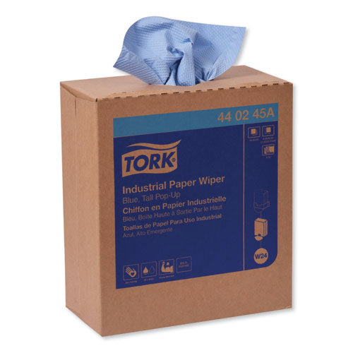 Image of Tork® 440245A Industrial Paper Wiper, 4-Ply, 8.54 x 16.5, Unscented, Blue, 90 Towels/Box, 10 Boxes/Carton