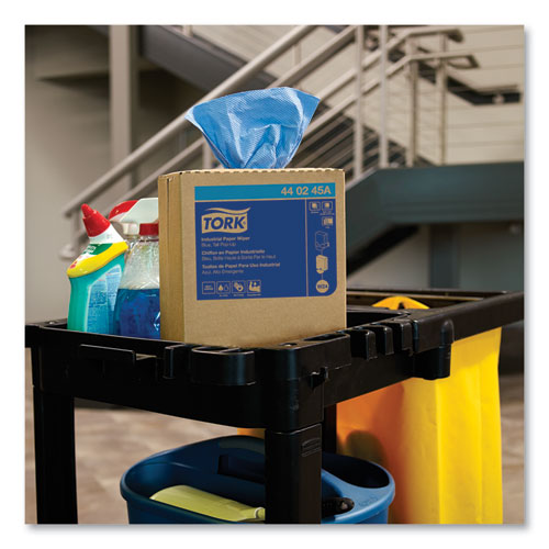 Image of Tork® 440245A Industrial Paper Wiper, 4-Ply, 8.54 x 16.5, Unscented, Blue, 90 Towels/Box, 10 Boxes/Carton