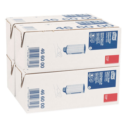 Image of Tork® 466000 Foam Skincare Manual Dispenser, 1 L Bottle; 33 Oz Bottle, 4.25 X 4.25 X 11.38, Stainless Steel