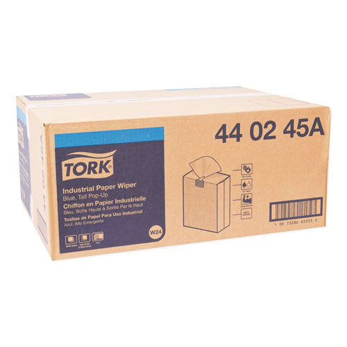 Image of Tork® 440245A Industrial Paper Wiper, 4-Ply, 8.54 x 16.5, Unscented, Blue, 90 Towels/Box, 10 Boxes/Carton