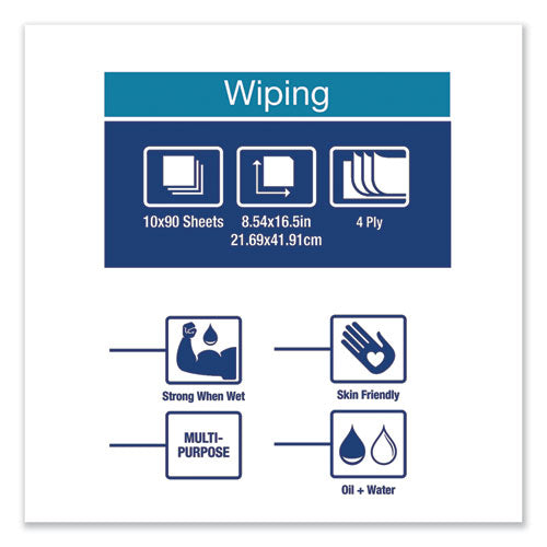 Image of Tork® 440245A Industrial Paper Wiper, 4-Ply, 8.54 x 16.5, Unscented, Blue, 90 Towels/Box, 10 Boxes/Carton