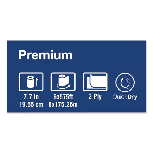 Image of Tork® 290096 Premium Soft Matic Hand Towel Roll, 2-Ply, 7.7 x 575 ft, White, 704/Roll, 6 Rolls/Carton