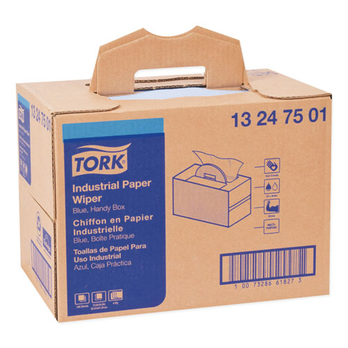 Image of Tork® 13247501 Industrial Paper Wiper, 4-Ply, 12.8 x 16.5, Unscented, Blue, 180/Carton