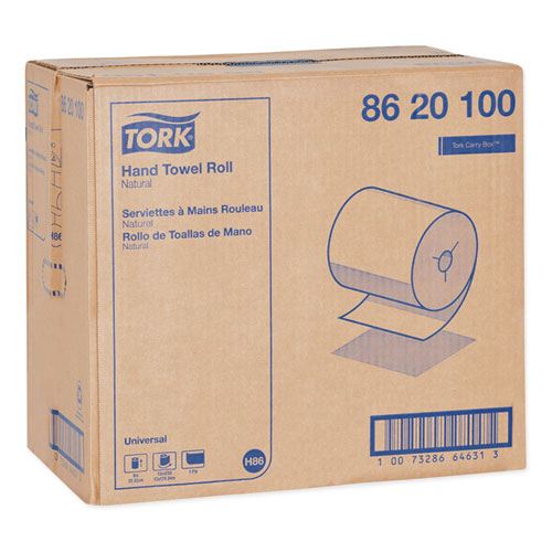 Image of Tork® 8620100 Universal Hand Towel Roll, Notched, 1-Ply, 8" x 425 ft, Natural, 12 Rolls/Carton