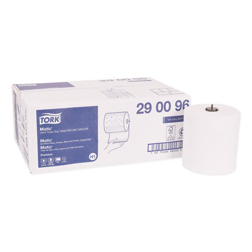 Image of Tork® 290096 Premium Soft Matic Hand Towel Roll, 2-Ply, 7.7 x 575 ft, White, 704/Roll, 6 Rolls/Carton