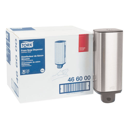 Image of Tork® 466000 Foam Skincare Manual Dispenser, 1 L Bottle; 33 Oz Bottle, 4.25 X 4.25 X 11.38, Stainless Steel