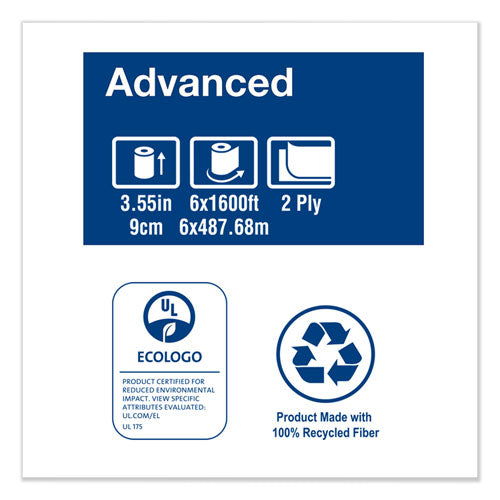 Image of Tork® 12021502 Advanced Jumbo Bath Tissue, Septic Safe, 2-Ply, 3.48" x 1,600 ft, White, 6 Rolls/Carton