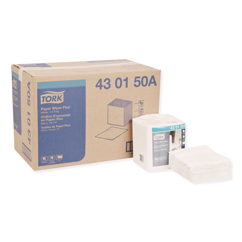 Image of Tork® 430150A Paper Wiper Plus, 12.5 X 13, White, 1/4 Fold, 90/pack, 12 Packs/carton