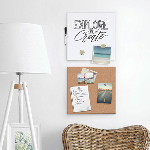 Image of U Brands 3888U00-01 Frameless Tile Board Value Pack, (1) Tan Bulletin Board, (1) White Magnetic Dry Erase Board, 14" x 14"