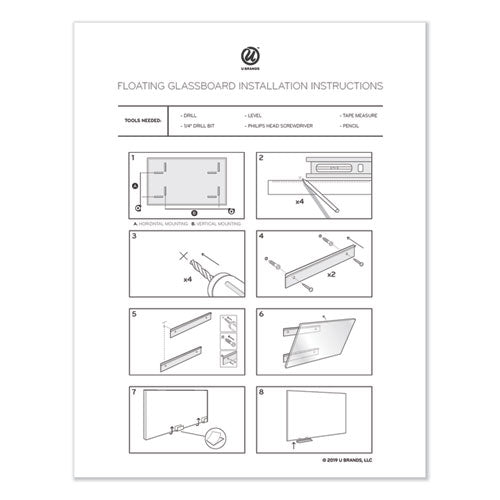 Image of U Brands 2798U00-01 Floating Glass Ghost Grid Dry Erase Board, 36" x 24" (Actual Size: 35" x 23"), White Surface