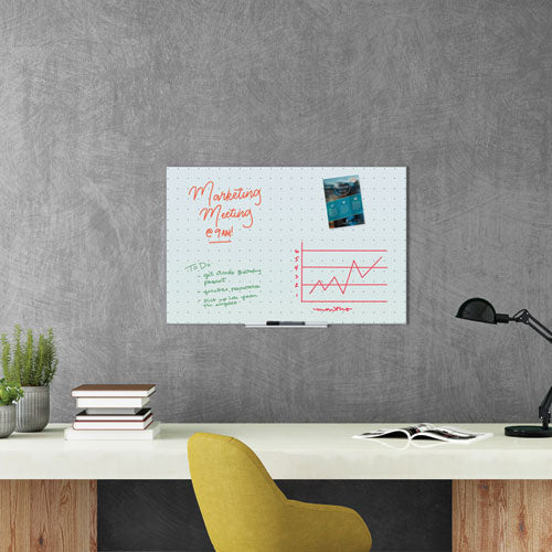 Image of U Brands 2798U00-01 Floating Glass Ghost Grid Dry Erase Board, 36" x 24" (Actual Size: 35" x 23"), White Surface